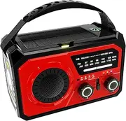 Bluetooth Wireless Speaker Radio with LED Flashlight NOAA AM FM. ABS LED Flashlight Power BT LED Flashlight Crank Radio, Red