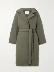 [Proenza Schouler White Label] Proenza Schouler White Label - Hooded Belted Cotton-blend Shell Coat - Green - large large Green