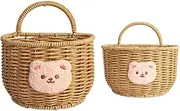 2 Pack Storage Basket,Bear Pattern Basket,Imitation Rattan Storage Container,Hanging Basket,Onion Basket,Hamper with Hanging Handle,for Snack,Kitchen Supplies