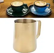 Coffee Milk Frothing Cup Pitcher, Stainless Steel Frother Cup Milk Pitcher Espresso Cappuccino Latte Art Milk Jug Steaming Pitchers with Scale for Home Coffee600ML-Gold
