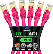 Cat 7 Ethernet Cable 2 ft - (6 Pack) High-Speed Cat7 Internet & Network LAN Patch Cables, RJ45 Connectors - Perfect for Gaming, Streaming, and More (Pink)