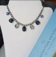 Touchstone Crystal By Swarovski Basketweave Necklace NIB Blue New