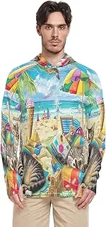 [RPLIFE] Cute Cat Pumpkin Sun Shirt Men, Light Weight Hoodie, UPF 50+ Long Sleeve Beach Shirt