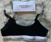 NWT CALVIN KLEIN GIRL MODERN COTTON 1 BLACK 1 GRAY BRALETTE BRA SMALL 6-6X
