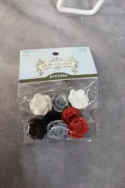 Sewology Red Black White & Gray Rose Shank Buttons 8 Pieces New