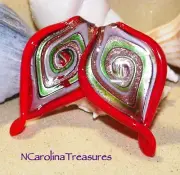 RED GOLD GREEN COPPER LEAF LEAVES MURANO GLASS CEILING FAN LIGHT PULL PAIR LARGE