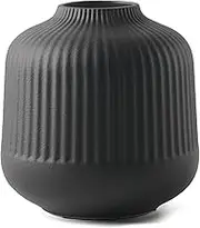 Black Ceramic Vase, Decorative Minimalist Ribbed Vases for Pampas Grass, Home Accents, Office, Centerpiece,S