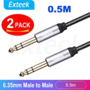 2 Pack 0.5m 1/4" 6.35mm Stereo Cable Balanced Patch Lead TRS Gold Plated