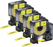 Nineleaf 4 PK Compatible for DYMO 18052 Rhino Heat Shrink Tube Industry Label Tape 1/4" x 5ft Black on Yellow for LabelWriter and Industrial Label Maker Rhino 1000 3000 4200 5000 5200 6000 450 Duo