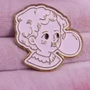 RETRO GIRL BLOWING BUBBLE GUM - ENAMEL PIN