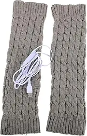 [ERINGOGO] 1Pair USB Heated Leg Warmer Socks for Men Women Handmade Knitted Design for Warmth for Fall Winter Activities Grey for Cycling Hiking