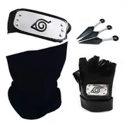 Snngv Cosplay Party Accessories Set Naruto Anime Konoha Village Headband, Kakashi Face Mask, Gloves, Kunai Props Set