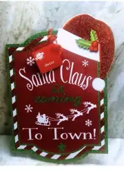 Red "Santa Clause is Coming to Town" Hanging Christmas Sign Decor CUTE