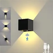 SURPALIG Motion Sensor Light Indoor Wall Sconces, 4200mAh Battery Operated Wall Lights Rechargeable, Magnetic Cordless LED Energy Saving Night Light for Hallway Stairway Porch, Black