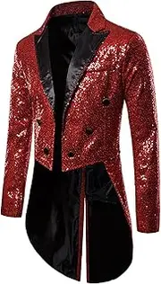 [Sinzelimin] Men's Tuxedo Jacket Fashion Personality Sequins Tailcoat Suit Jacket Shawl Lapel Show Dress Coat Swallowtail Suit
