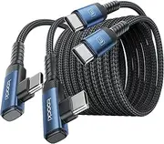 toocki USB C to USB C Cable (3M, 2Pack), 60W Fast Charging Cable with Right Angle Connector, Compatible with iPhone 16 15 Series (Pro Max/Plus), MacBook Air, Galaxy S25 Ultra/S24, iPad Pro