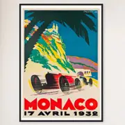 Galrie Monaco Grand Prix 1932 Vintage F1 Racing Poster Classic Motorsport Artwork, Black Frame, 50 x 70cm (20 x 28inch)