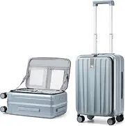 [Hanke] Carry On Luggage, Suitcase with Wheels & Front Opening, 20in Spinner Luggage Aluminum Frame PC Hardside Rolling Suitcases Travel Bag-Grey
