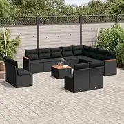 13 Piece Garden Sofa Set with Cushions Black Poly Rattan Patio Bar Sets