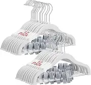 Wellong Baby Clothes Hangers with Clips, 24 Packs Kids Velvet Clothes Hangers, Heavy-Duty Childrens Hangers, Storage Organizer Clothing Hangers for Shirts, Pants, Skirts, Dresses, Jackets, Coat White