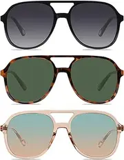 [YDAOWKN] Retro Square Aviator Sunglasses for Womens Mens Vintage 70s Double Bridge Sun Glasses
