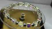 Diamanté Cat Collar, Rainbow AB Glass Cubes. Sparkling, Stretchy Safety Collar