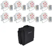 (8) Rockville BATTERY PAR 6RF White Rechargeable Wireless DMX Lights+Backpack