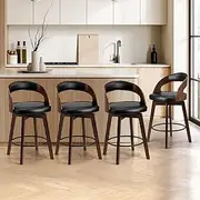 [OIKITURE] Bar Stools Set of 4 Kitchen Gas Lift 360°Swivel Chairs with Padded Backrest, Bar Stool in 63cm Seat Height Floor for Home Bar Dining Room