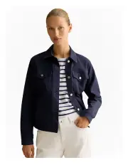 [Trenery] Australian Cotton Blend Garment Dyed Denim Jacket in Navy