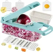Ourokhome Vegetable Dicer Mandolin Slicer- 7 Blades Handy Onion Chopper Shredder with Egg Separator and Colander Strainer for Kitchen Multiple Use(Blue)