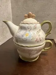 Tracy Porter Single Serve Tea for One Cup and Teapot Julianna Hand Painted