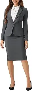 [Allegra K] Women's Mothers Day Costumes 2 Piece Skirt Suit Set Business Casual Long Sleeve Blazer and Pencil Skirt, Dark Gray, S