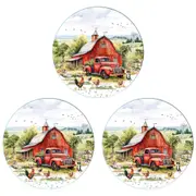 3PK LMD Country Life Ceramic Surface Protector Trivet Decor Round 25cm Red Truck