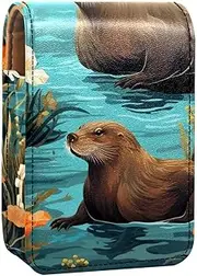 Makeup Organizer,Makeup Lipstick Case for Outside Mini Bag Travel Cosmetic Pouch,Animal Otter Art The Background