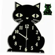 Cat Wall Clock Glow in The Dark - Silent Luminous Clock for Bedroom Black