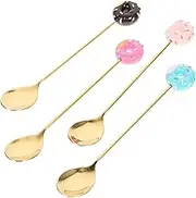 CIYODO 4Pcs Stainless Steel Dessert Spoons Ergonomic Long Handle Mixing Spoons for Tea Ice Cream Macarons and More Present for Friends and Family