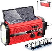 Emergency Crank Weather AM/FM Radio with 2 Solar Panels Weather Radio Portable Radio, 3 Charging Modes SOS Siren3 ModesFlashlightCell Phone ChargerReading Light (Red)