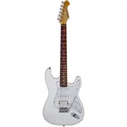 Aria STG-004 Electric Guitar White with White Pickguard, Basswood Body, Maple Neck, Rosewood Fingerboard, OS-1 & OH-1 Pickups