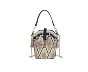 Fashion Shell Bucket Bag Tassel Straw Beach Bag Ladies Shoulder Messenger Bag Handbag Chain Small Bag-Black