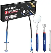 WORKPRO 4PC Telescoping Magnetic Pick Up Tool Kit, Includes Telescoping Inspection Mirror, 2PC Magnetic Pick Up Tool And Four Claw Grabber Tool, Pick Up Grab Tool Set For Auto Repair