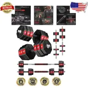 3-in-1 Adjustable Weights Dumbbells and Barbell Set - Up to 88lbs Training Gear