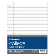 Office Depot� Brand Notebook Filler Paper, College Ruled, 8" x 10 1/2", White,