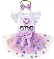 [YOUNGER TREE] Baby Girl 1st Birthday Outfits One Year Old Clothes Romper Tutu Cake Smash Skirt with Headband Baby Girl Gifts