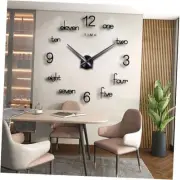 DIY 3D Wall Clock Large Frameless Watch Mirror Surface Wall Art Diyl185-black