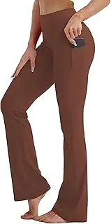 [BUBBLELIME] 29"/31"/33"/35"/37" 3 Styles Women's High Waist Bootcut Yoga Pants Basic/Out Pockets Tummy Control Workout Flare, Compression Feel Side Pockets_dark_coffee, Medium