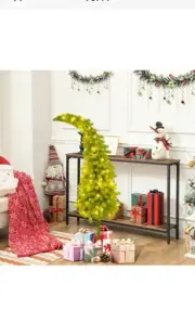 5FT Hinged Fir Artificial Bent Top Christmas Tree Santa Hat Style Holiday Decor