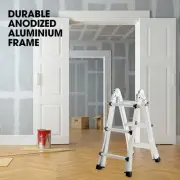 2.9m Folding Aluminium Ladder with Workshelf and Safety Lock Adjusters