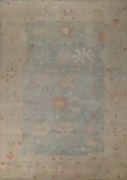 Vegetable Dye Light Blue Oushak Area Rug Wool Handmade Oriental Turkish Rug 9x12