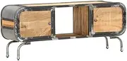 vidaXL Solid Mango Wood TV Cabinet with Iron Frame - Sturdy Entertainment Unit with Storage Compartments and Shelf, Easy Assembly, Industrial Style, 110x30x42 cm
