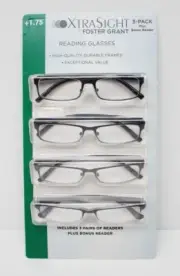 4 Pack Foster Grant XTRA SIGHT Kevin & Pacey Reading Glasses +1.75
